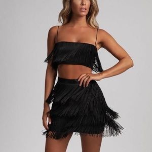 two piece fringe top and shorts